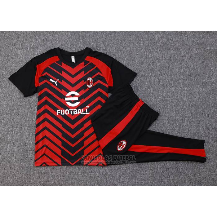 Fato de Treino AC Milao Manga Curta 2023-2024 Vermelho y Preto
